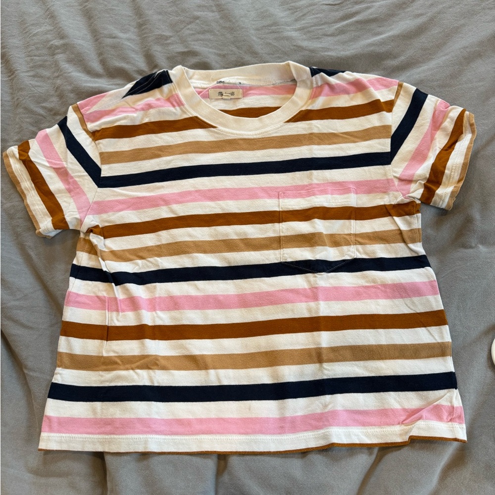 Madewell Pink and Brown Striped Short Sleeve Tee